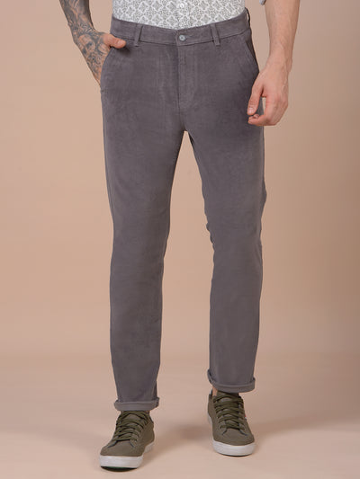 Grey Printed Corduroy Trousers