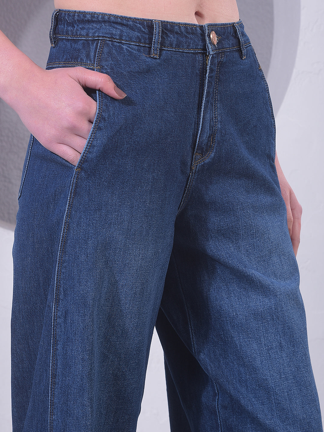 Blue Relaxed Mom Fit Denim Jeans-Women Jeans-Crimsoune Club