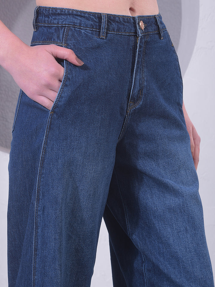 Blue Relaxed Mom Fit Denim Jeans-Women Jeans-Crimsoune Club