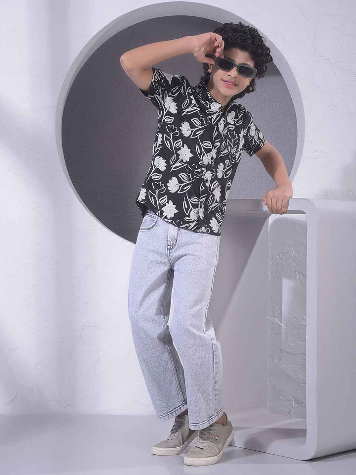 Black Floral Print Shirt