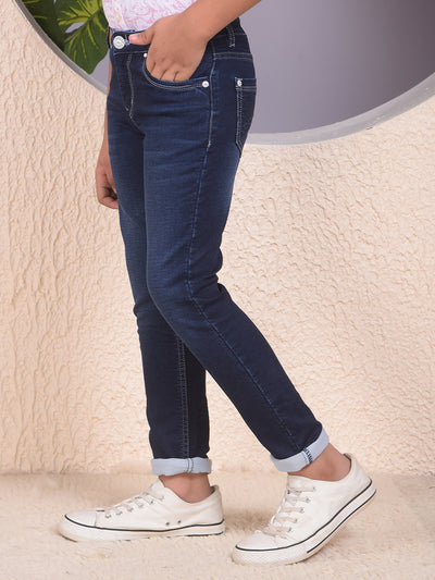 Stylish Dark Slim Fit Blue Jeans