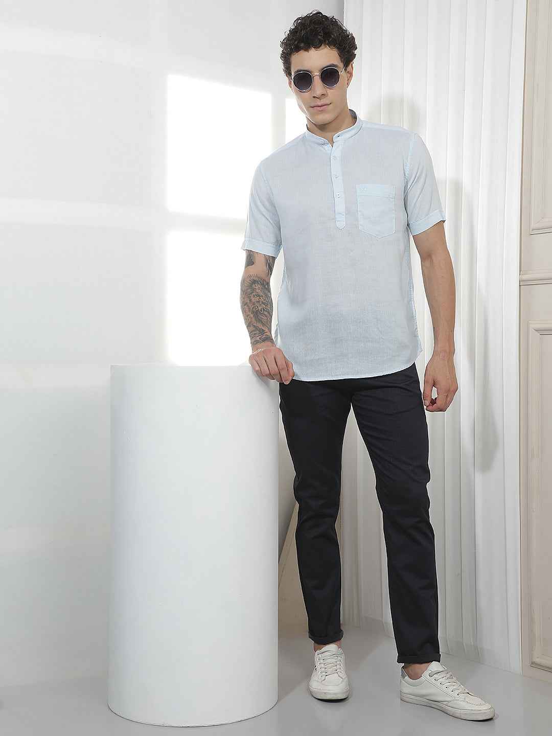 Sky Blue Linen Kurta