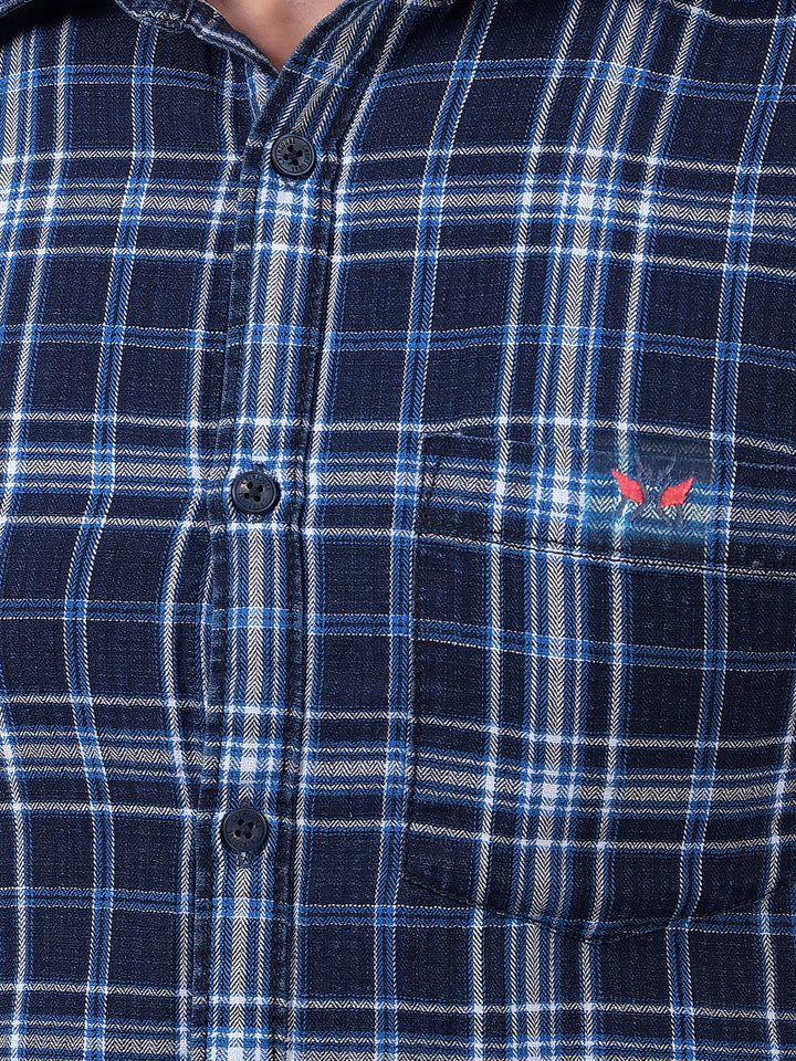 Blue Checked 100% Cotton Shirt-Men Shirts-Crimsoune Club