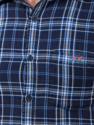 Blue Checked 100% Cotton Shirt-Men Shirts-Crimsoune Club