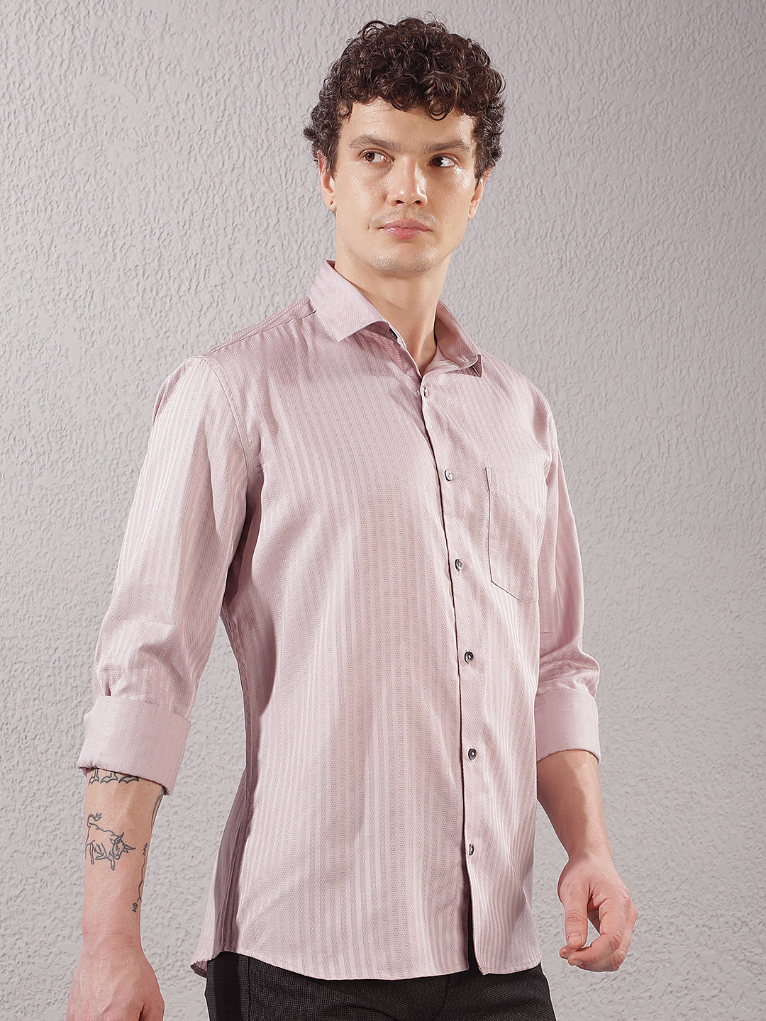 Purple Vertical Striped 100% cotton Shirt