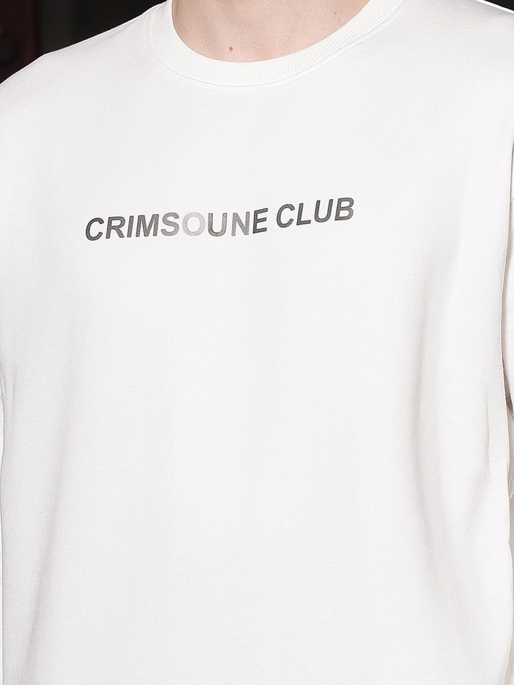 Off White Typographic Print Round Neck Sweatshirt
