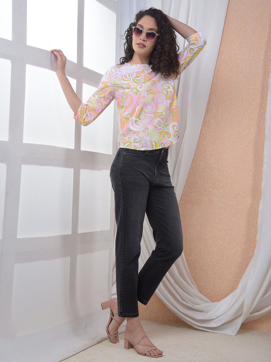 Green Abstract Swirl Printed Modal Top