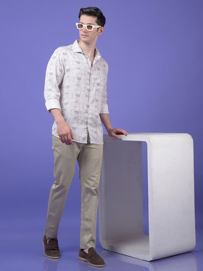 Off White Printed Linen Shirt