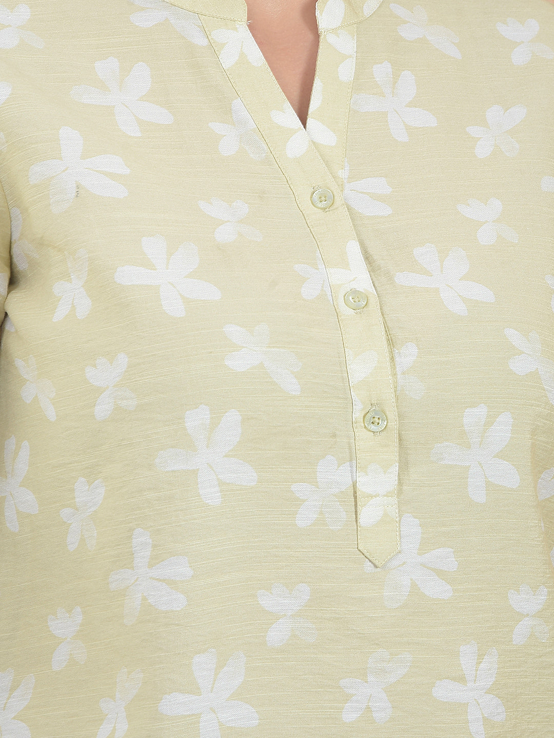 Cream Floral Print V-Neck Top