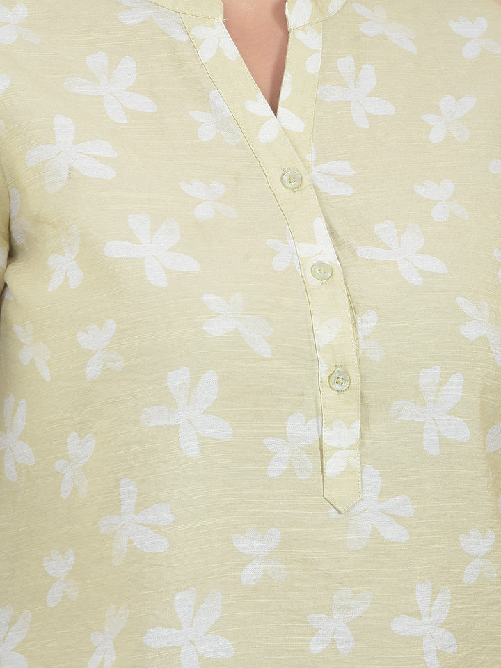 Cream Floral Print V-Neck Top