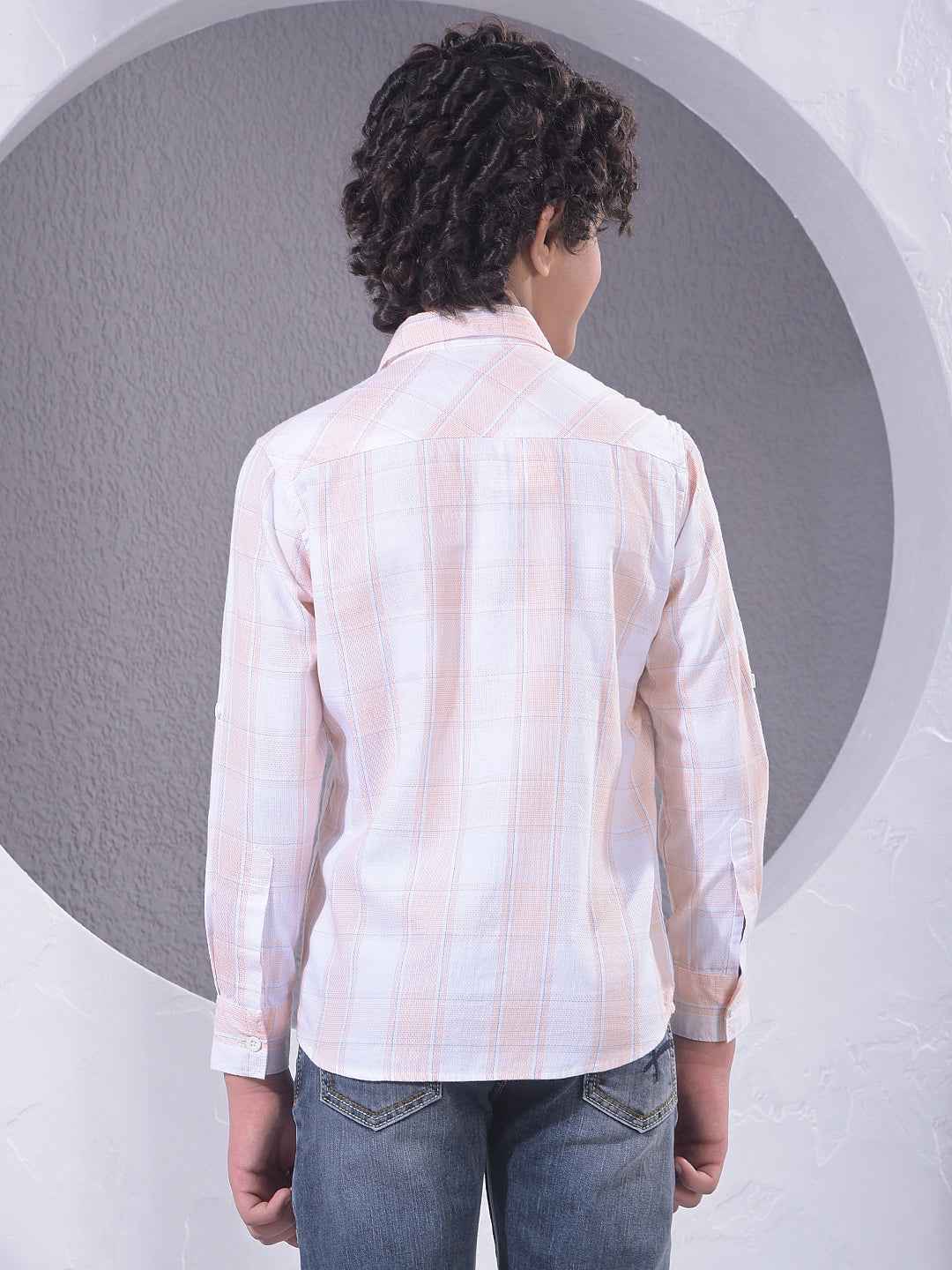 Peach Checked 100% Cotton Shirt