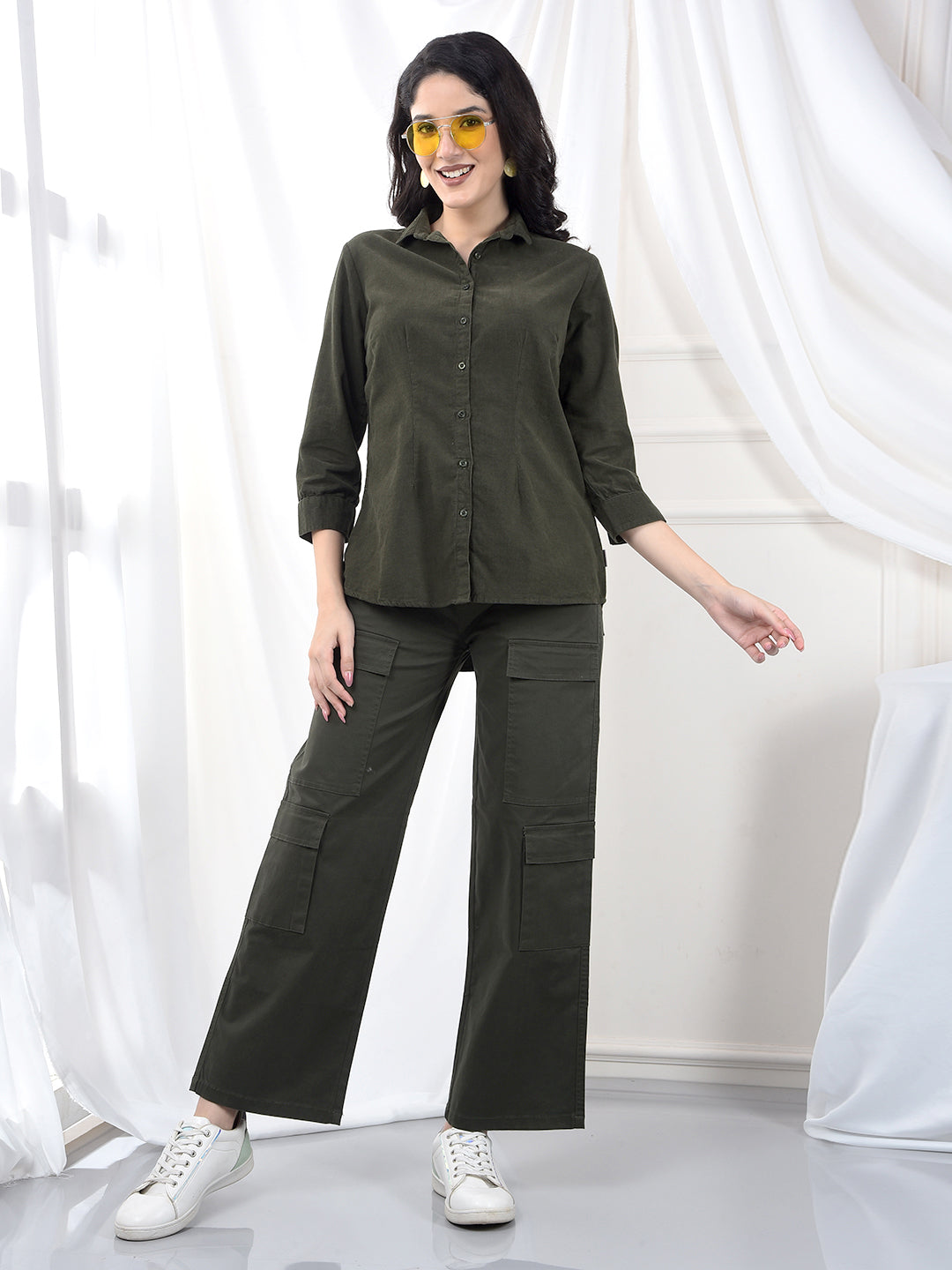 Olive Green Brushed Twill Slim Fit Shirt