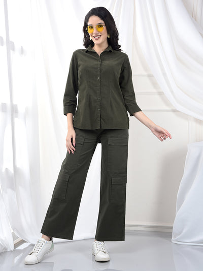 Olive Green Brushed Twill Slim Fit Shirt