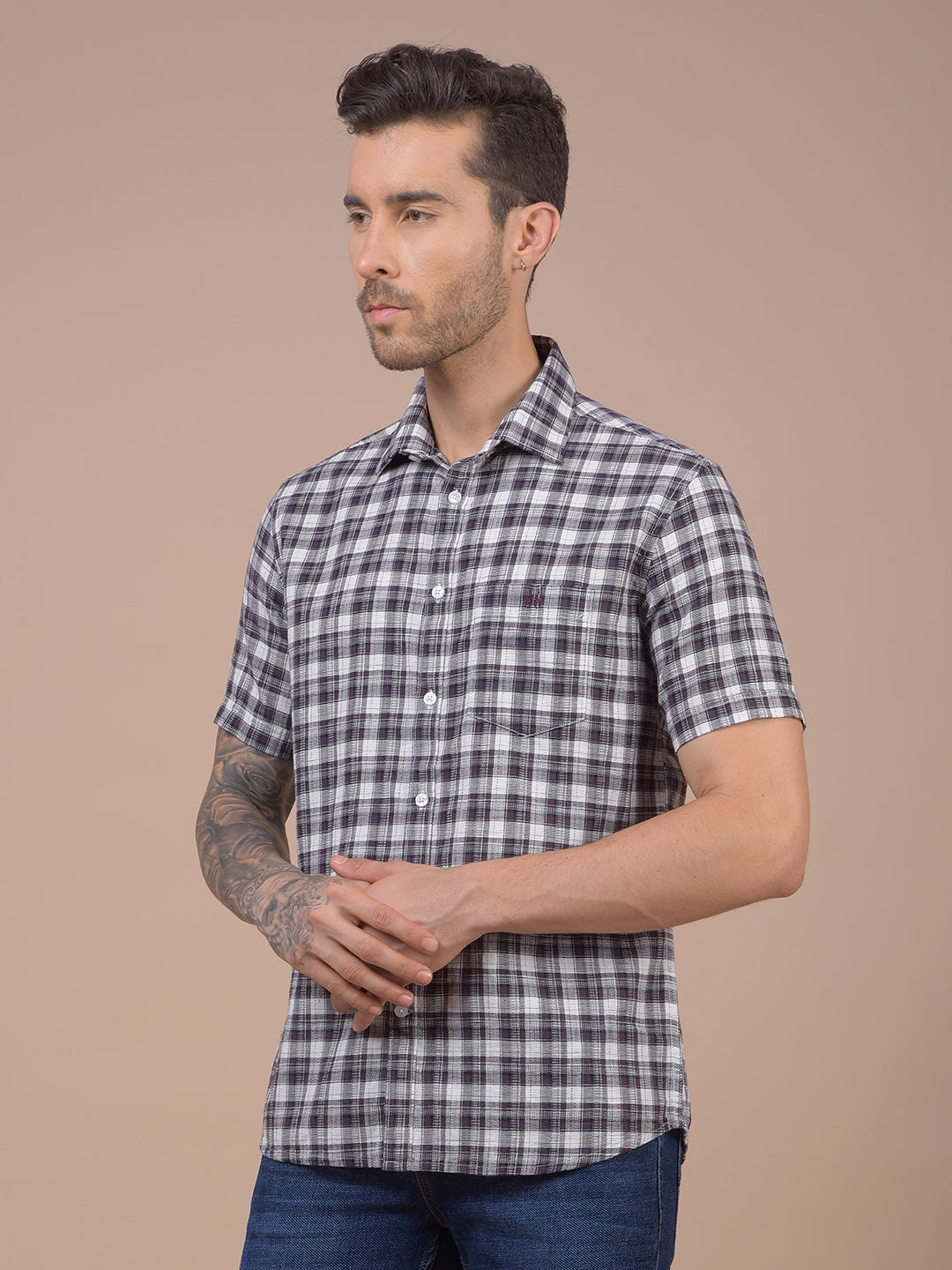 Purple Checked 100% Cotton Shirt