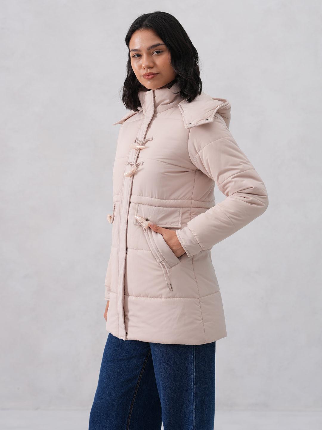 Pink Puffer Hooded Neck Jacket