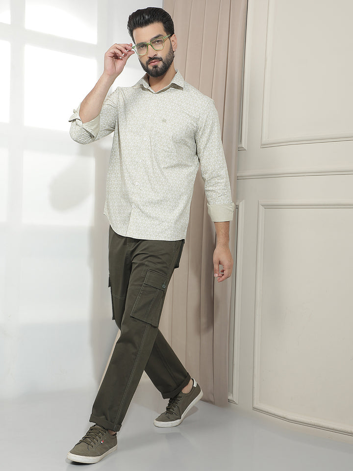 Refined Moss Green Printed Shirt