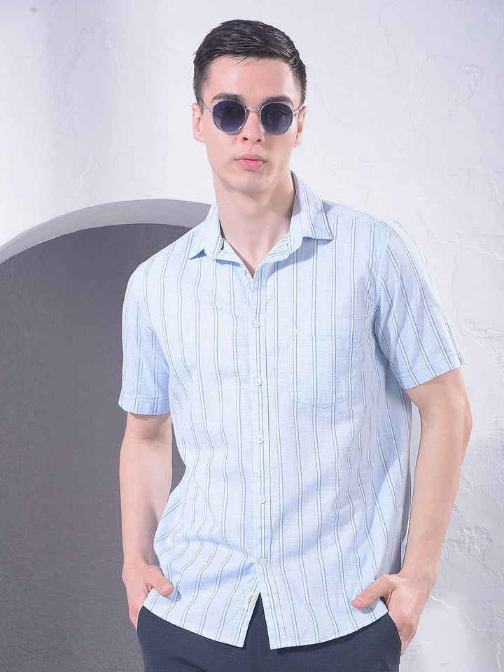 Blue Vertical Striped 100% Cotton Shirt