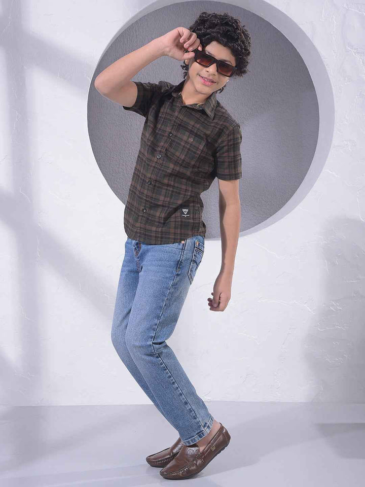 Brown Checked 100% Cotton Shirt