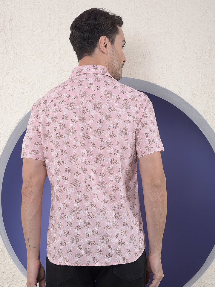 Peach Floral Printed Linen Shirt