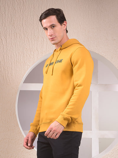 Mustard Embellished Hooded Neck Sweatshirt