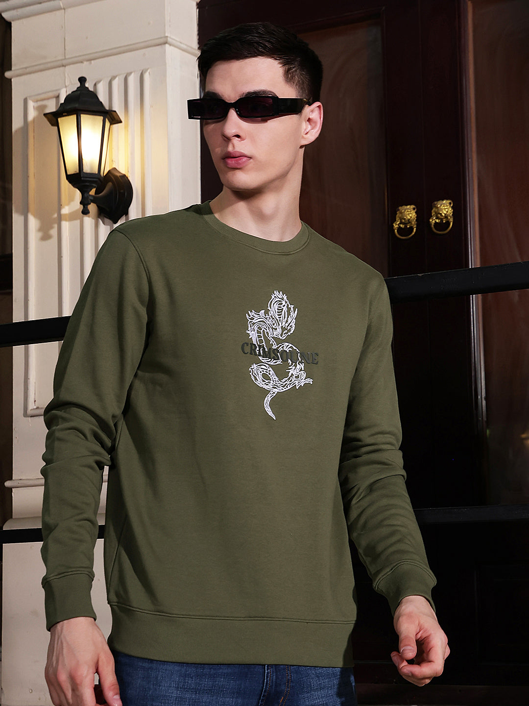 Olive Graphic Print Sweatshirt