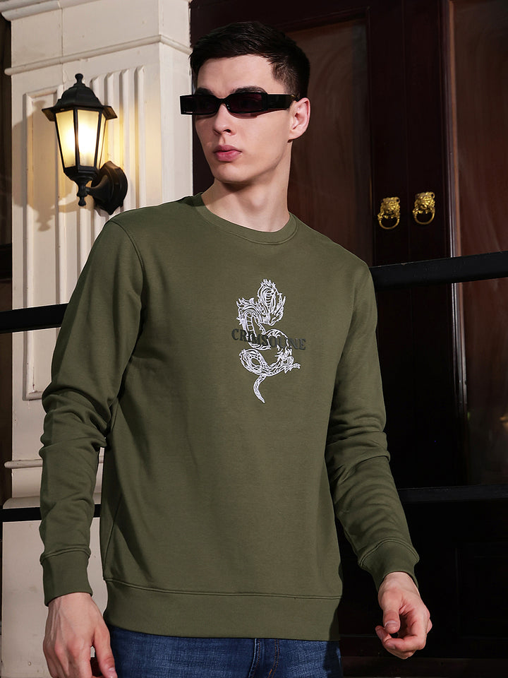 Olive Graphic Print Sweatshirt