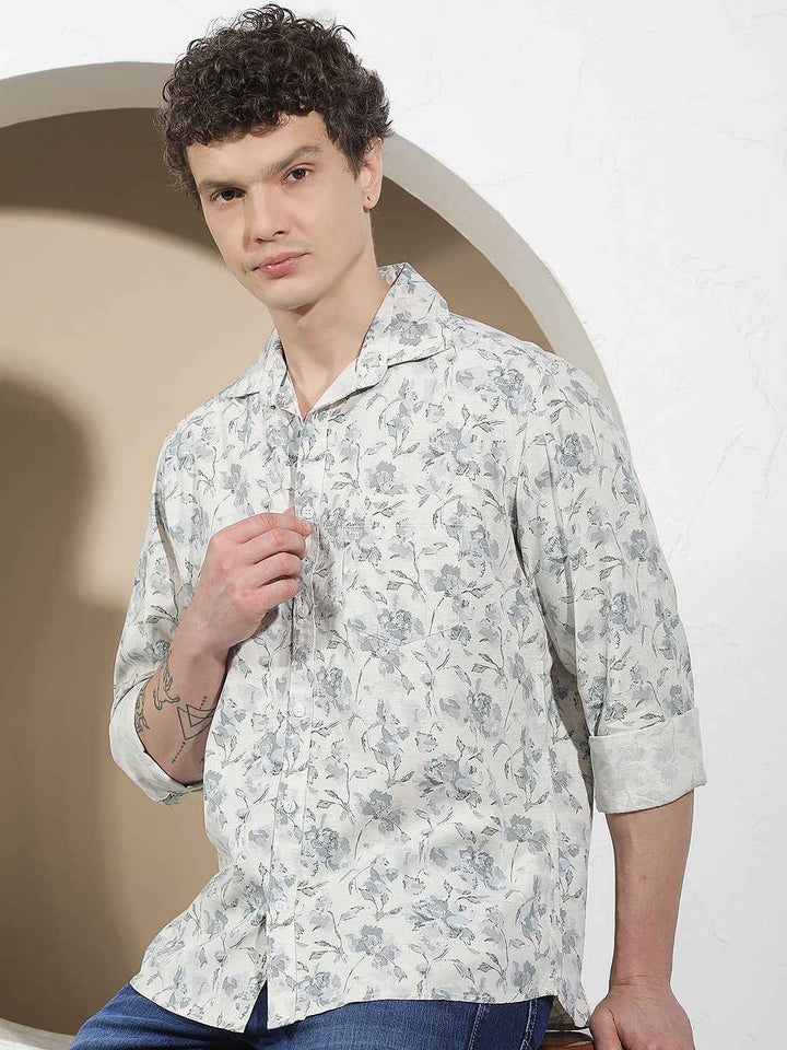 Multi-Color Floral Print Linen Shirt
