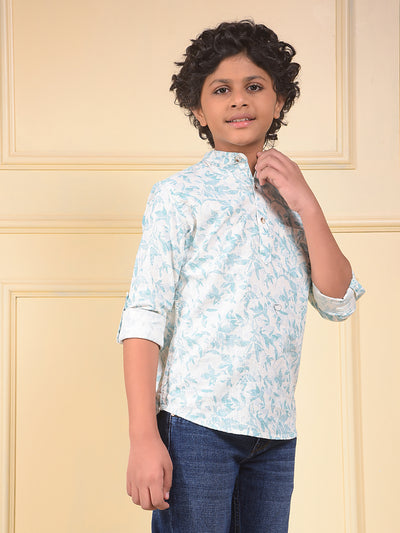 Blue Floral Print 100% Cotton Kurta