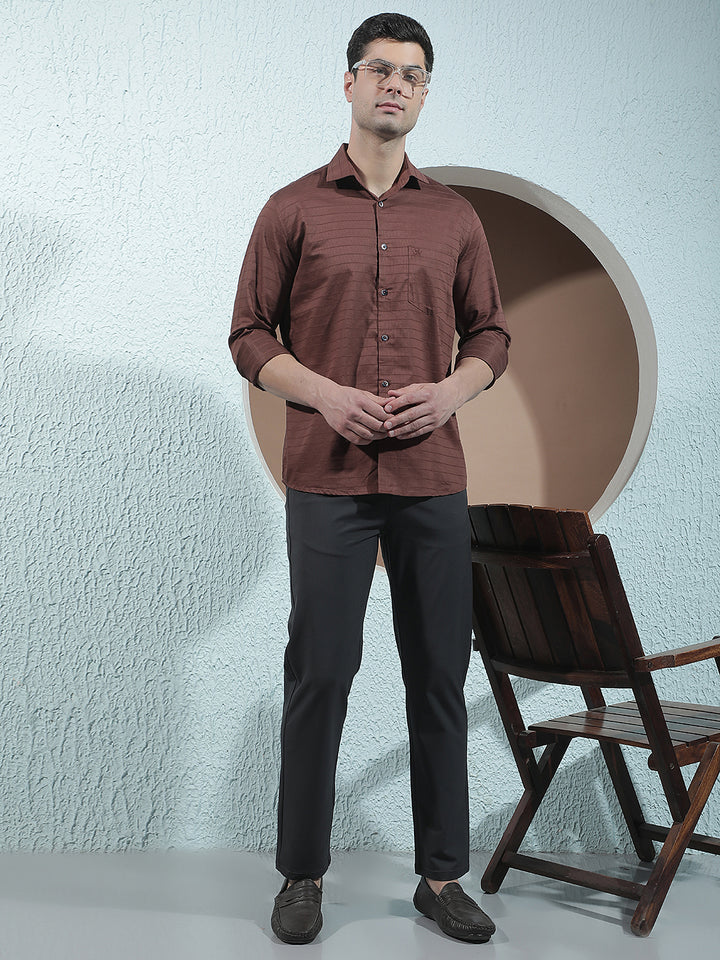Brown Horizontal Stripes Shirt