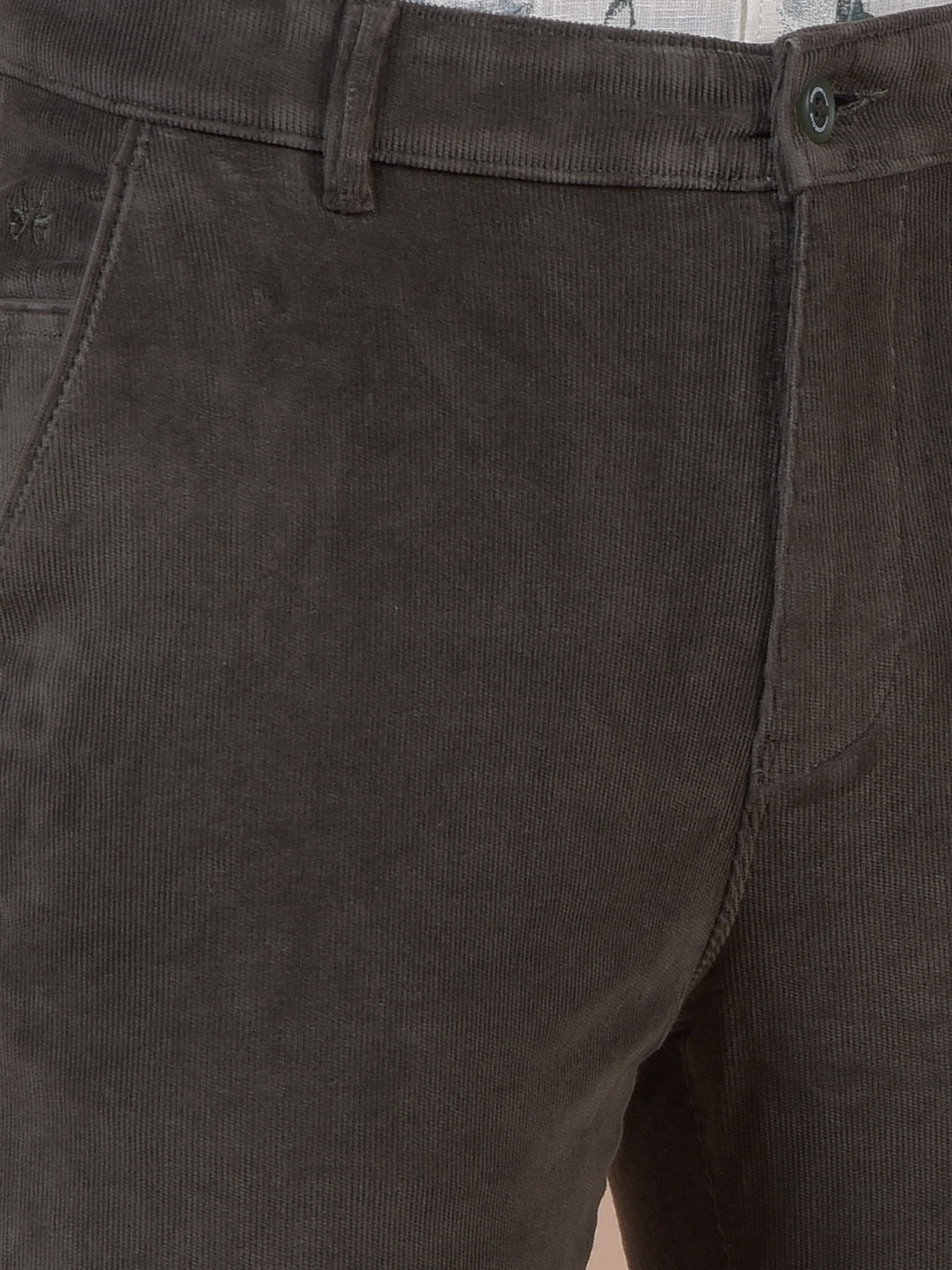 Olive Printed Corduroy Trousers