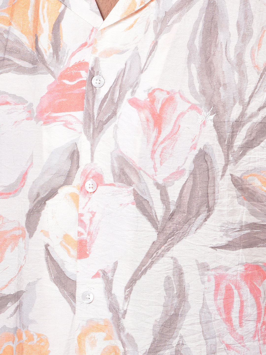 Peach Floral Print Resort Collar Shirt