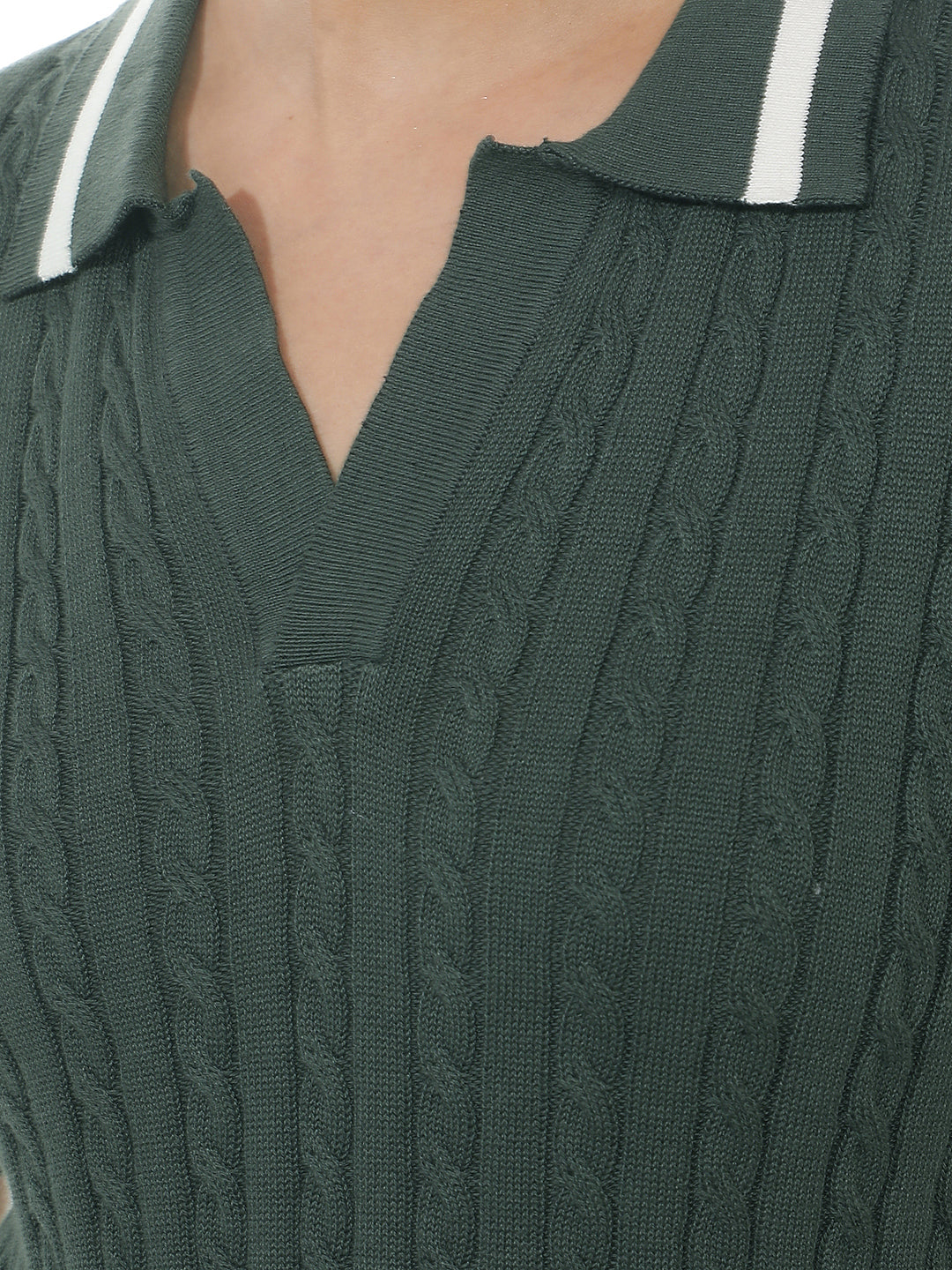 Olive Jacquard Polo Neck 100% Cotton T-Shirt