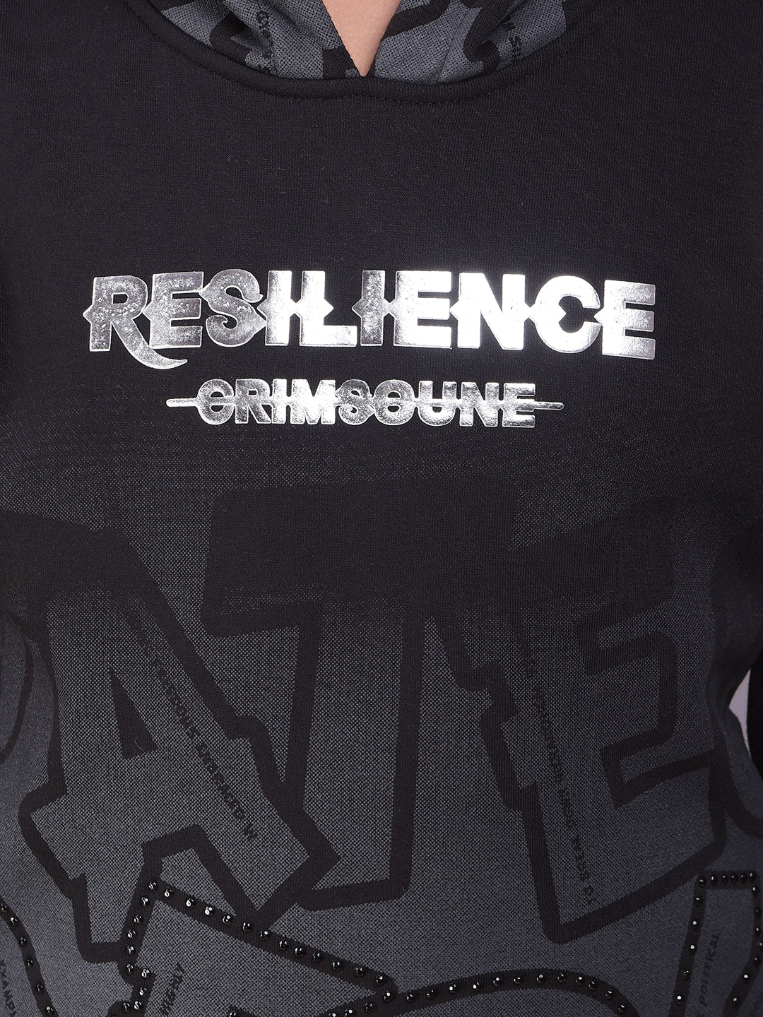 Black Embellished Hooded Neck Sweatshirt