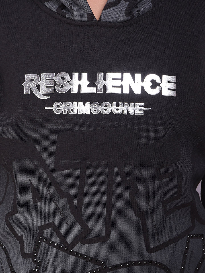 Black Embellished Hooded Neck Sweatshirt