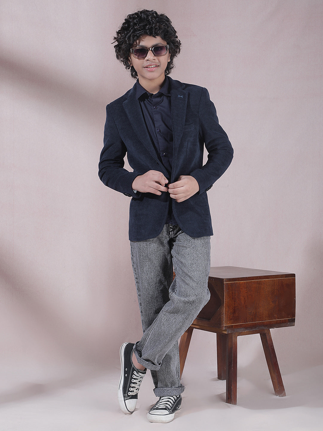 Navy Blue Notched Lapel Blazer