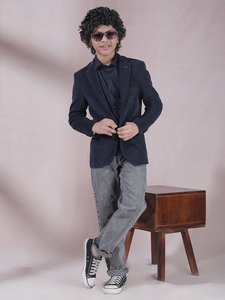 Navy Blue Notched Lapel Blazer