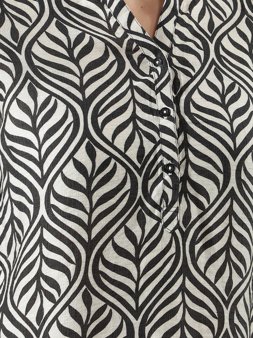 Black Botanical Print V-Neck Top