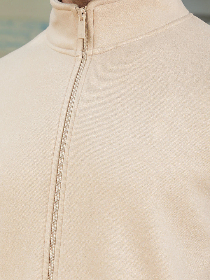 Beige High Neck Sleeveless Sweatshirt