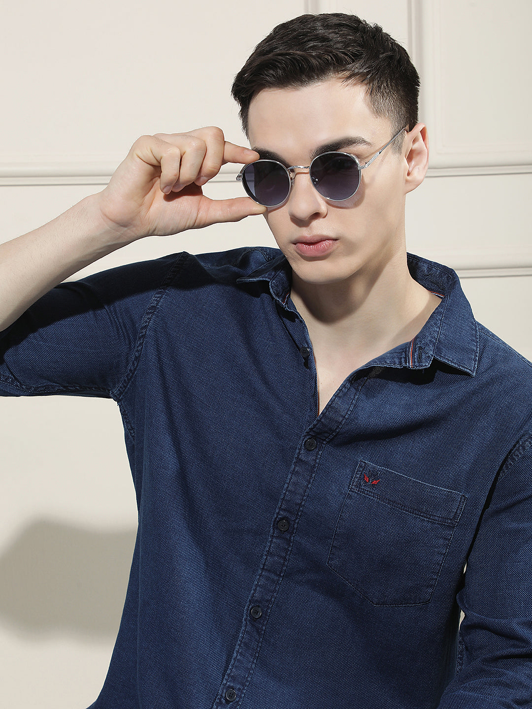 Navy Blue 100% Cotton Denim Shirt