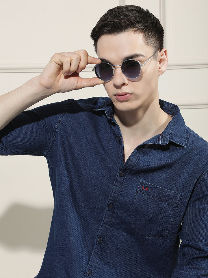 Navy Blue 100% Cotton Denim Shirt