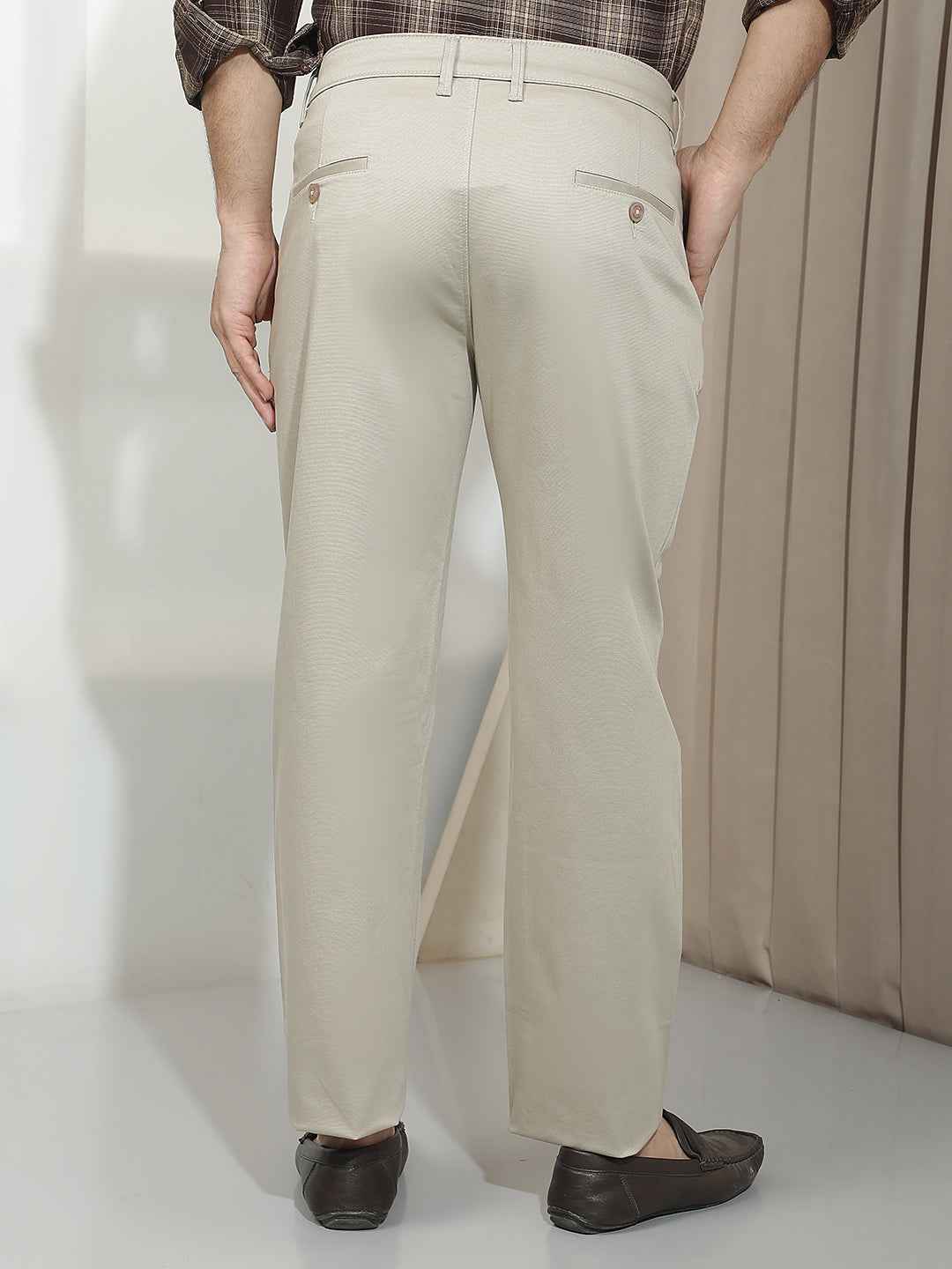 Khaki Dobby Straight Trousers