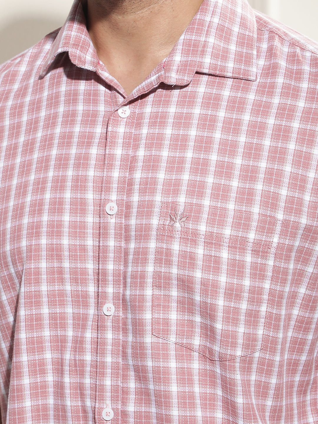 Peach Checked 100% Cotton Shirt