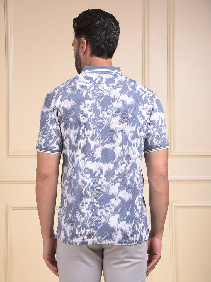 Blue Abstract Print Polo Neck T-Shirt