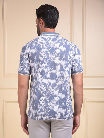 Blue Abstract Print Polo Neck T-Shirt