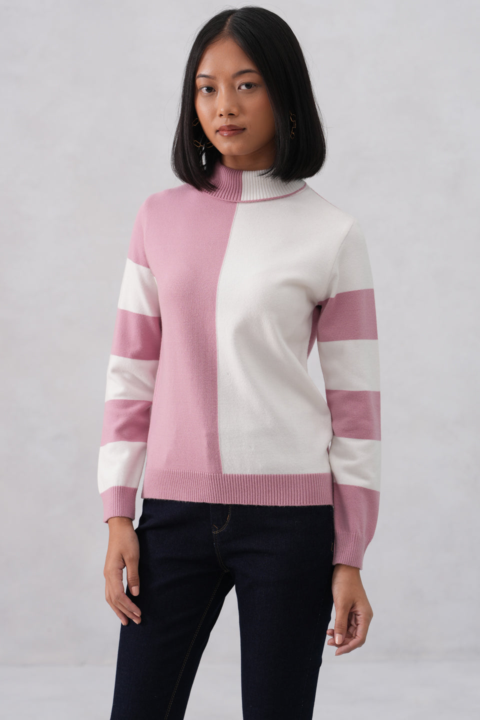 Pink Cream Color-Block Sweater