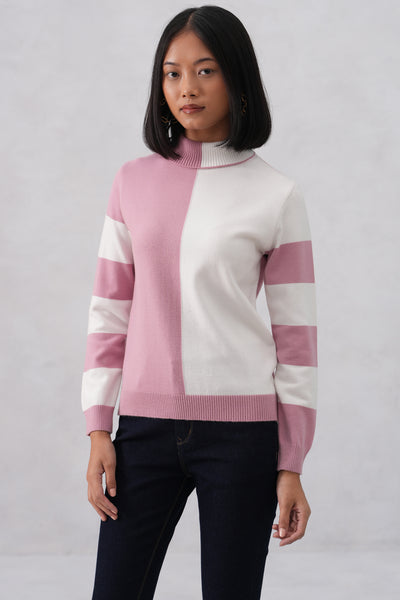 Pink Cream Color-Block Sweater