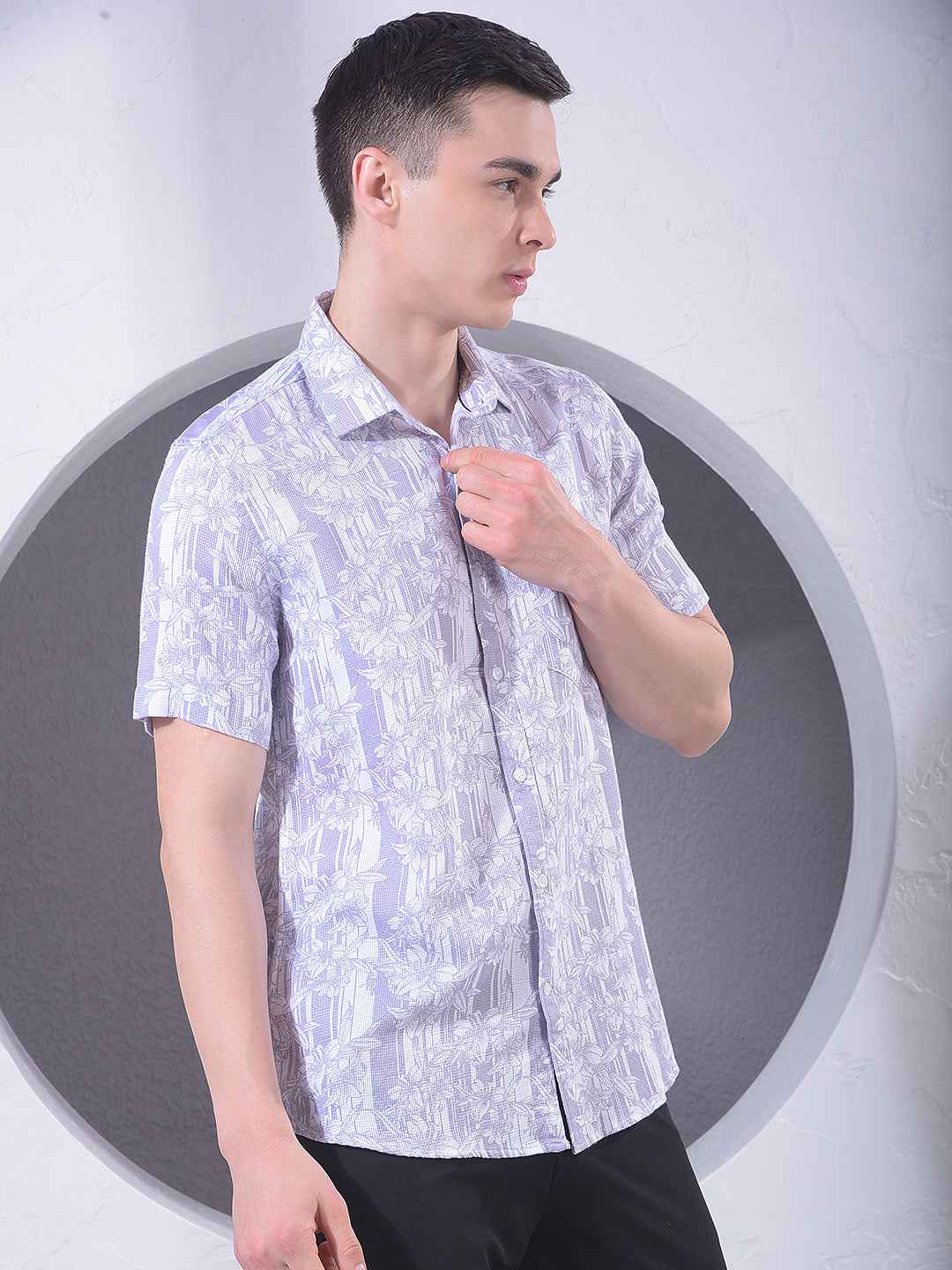 Purple Floral Print 100% Cotton Shirt