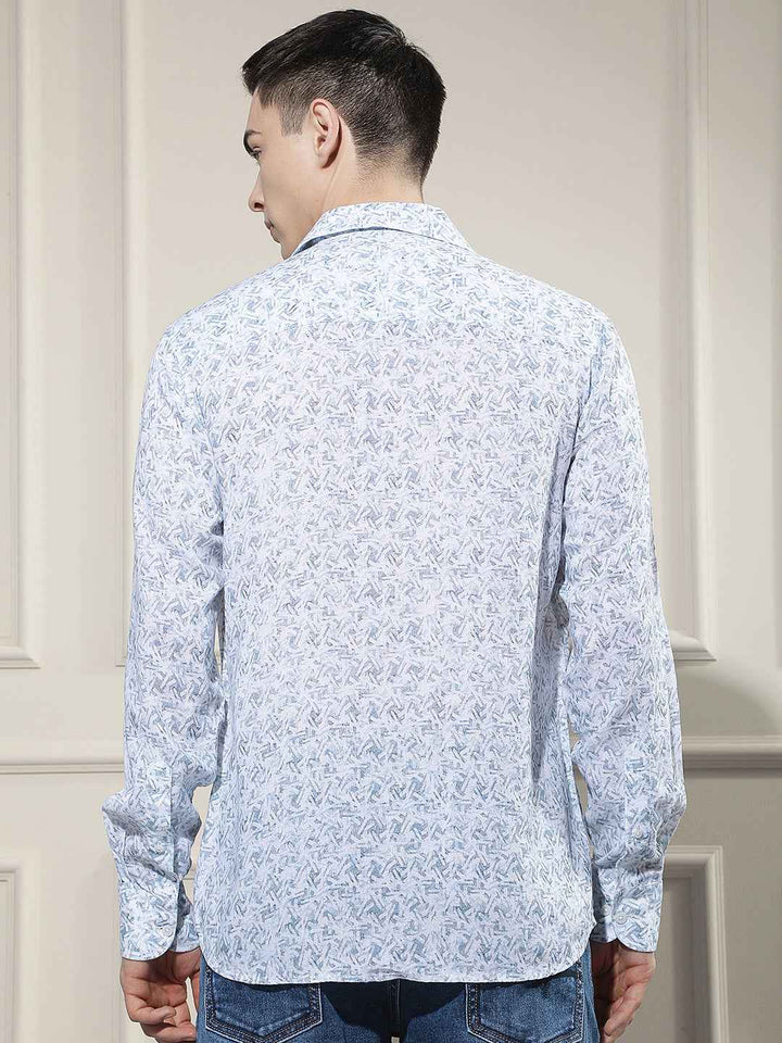 Blue Printed Linen Shirt