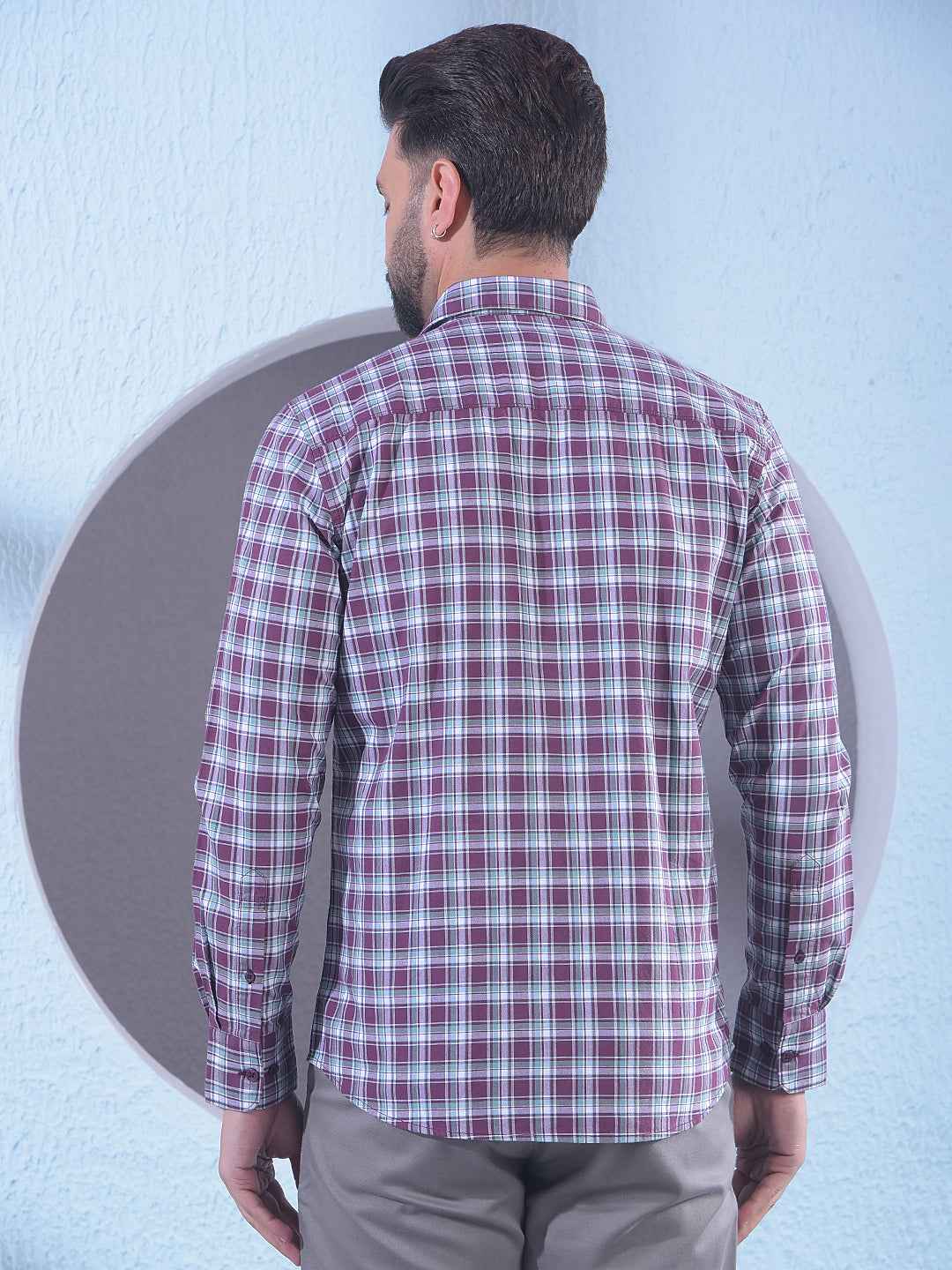 Wine Checked 100% Cotton Shirt