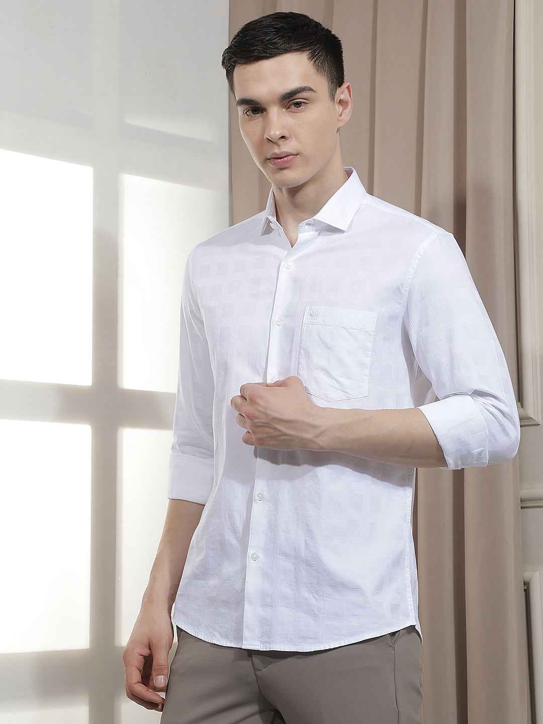 White Jacquard 100% Cotton Shirt
